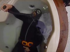 underwater in gas mask