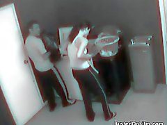Laundry room fuck caught on security camera