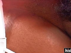 Ebony sucks a BBC before getting bonked