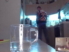 slut wife fucks right in front of her husband and the husband can't say anything and eats soup