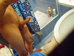 Jerking in the bathroom