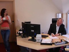 Young secretary and older boss fucking in the office