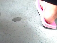 Real hidden foot with woman in bus , she likes