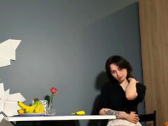 Teen girl using banana to cum