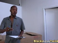 Hot muscled white gay hunk glory hole fun with black cock