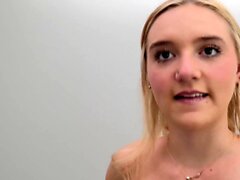 This blonde 18 yr old inhales a fat cock