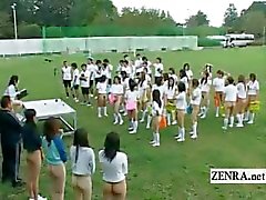 Subtitled bottomless outdoor Japan schoolgirls assembly