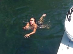 Sexy bikini sluts on a boat! Big tits sexy kissing flashing outdoor