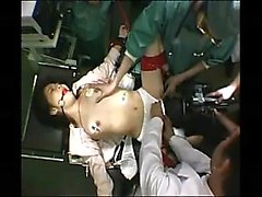 Restrained Oriental chick with tiny boobs gets used by kink