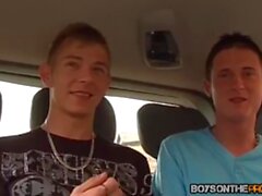 Amateur picked up twink banged in a threesome in a van