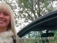 Sexy amateur blonde Czech girl backseat fucked for cash