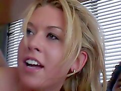 Lewd blonde college babe filthy gang ramming in van