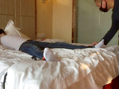 Asian twink gets roped on a hotel bed by a bear