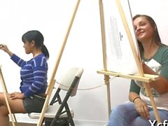 Art class slut gives a blowjob