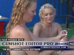 Two Hot Sluts Giving A Pool Handjob