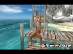 Foxy 3D cartoon brunette babe gets fucked on the beach