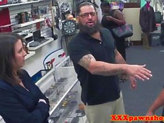 Pawnshop milf strips before facial for money