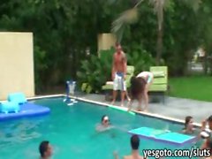 Big titted tramps pool party and 3some