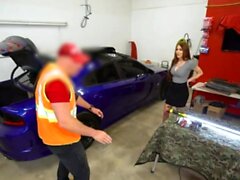 helping busty wife to fixing her car