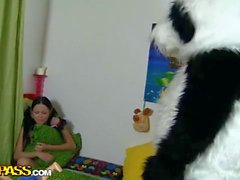 Passionate sex with a toy panda