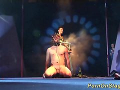 extreme needle fetish on public stage