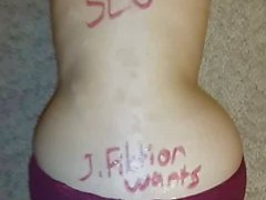 cumshot on slut wife's ass in panties