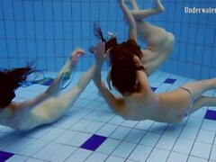 'Horny babes swim nude underwater'