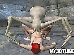 3D redhead babe gets fucked by an alien spider