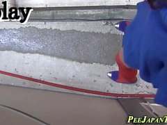 Asians pee flood alleyway