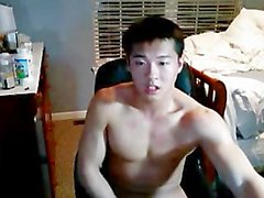 Asian boy jercking by cam
