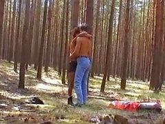 Perky hairy girl fucked in the wood