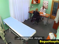 Busty salesagent cumsprayed on doctor desk