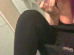 Masturbation my teen pussy in the toilet of gym while waiting for my coach