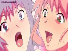 Anime babes tribbing and get a cock