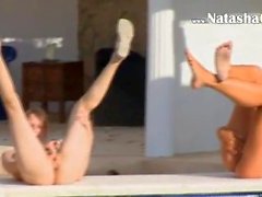 Six naked teens by the pool from Russia