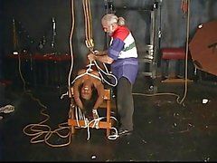 Slut gets punished with clamps around her pussy and clit