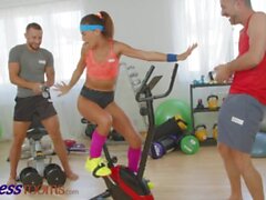 'Fitness Rooms Horny euro babe Megane Lopez takes two cocks with DP workout'
