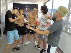 Amazing hot gay group sex scene in a warehouse