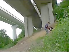 Hot schoolgirl fucked outdoors under the highway