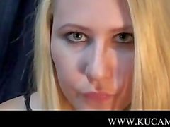 Long tongue blonde on webcam rubbing 21