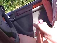 Teen wanking cock in a car