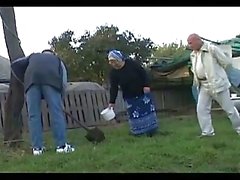 Granny fucked in the yard by a horny dude
