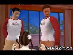 Pale 3D cartoon babe getting double teamed hard