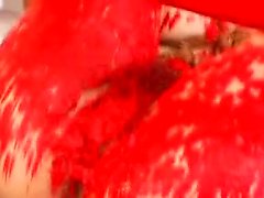 Asian gal covered in hot wax pours on more and more for the