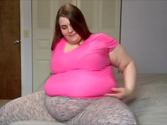 Bbw belly play, belly stuffing, messy cake stuffing