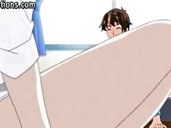 Anime rubs a dong with her big tits