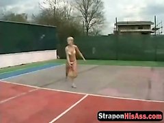 Slim Sporty Blonde Hot Rimming At The Tennis Court