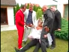 Gangbang of a hot bride with pissing