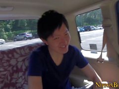 Asian cums in back of car