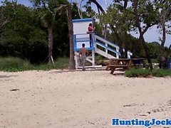 Dicksucking jocky lifeguard fucked on beach